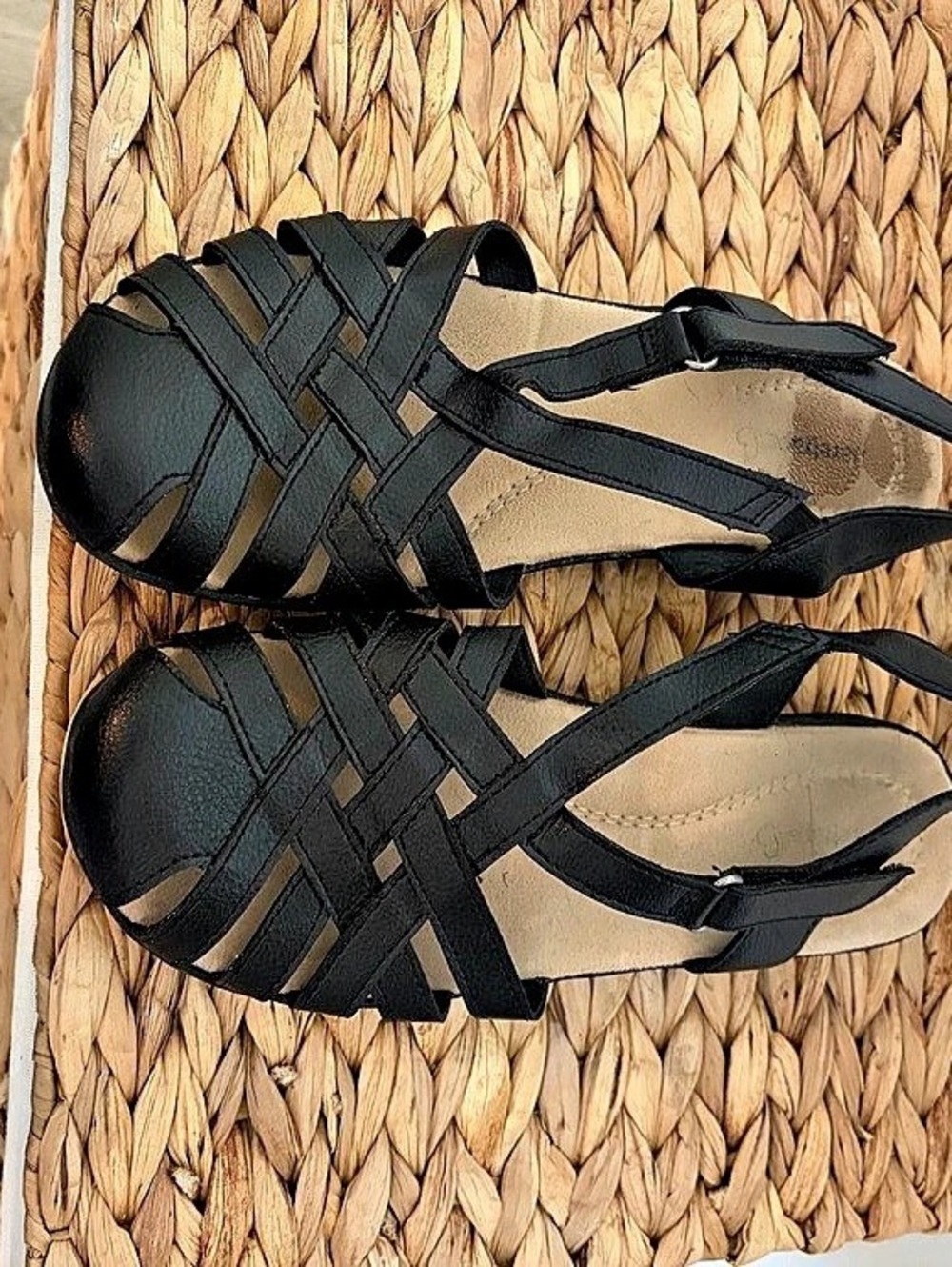 BareTraps Black Woven Strappy Slingback Comfort Sandals Womens 7